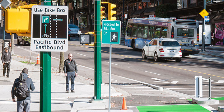 Bike box signs on Pacific Boulevard Bike box signs on Pacific Boulevard